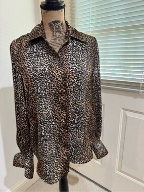 Equipment Leopard-Print Satin Blouse in Brown Black Cream